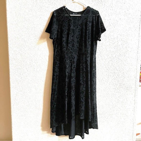 City Chic Womens Size 14 NWT Sienna Mesh Dress Burnout Black Hi Low Cocktail - Picture 3 of 11